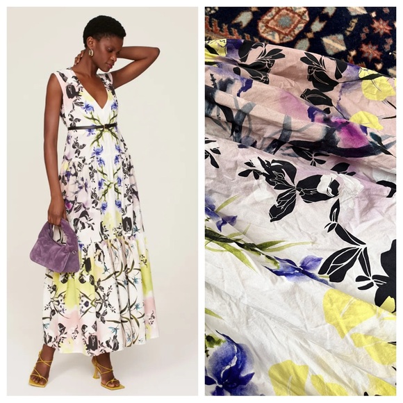 Bibhu Mohapatra Blue purple white cotton iris Dress Gown L - Picture 1 of 12